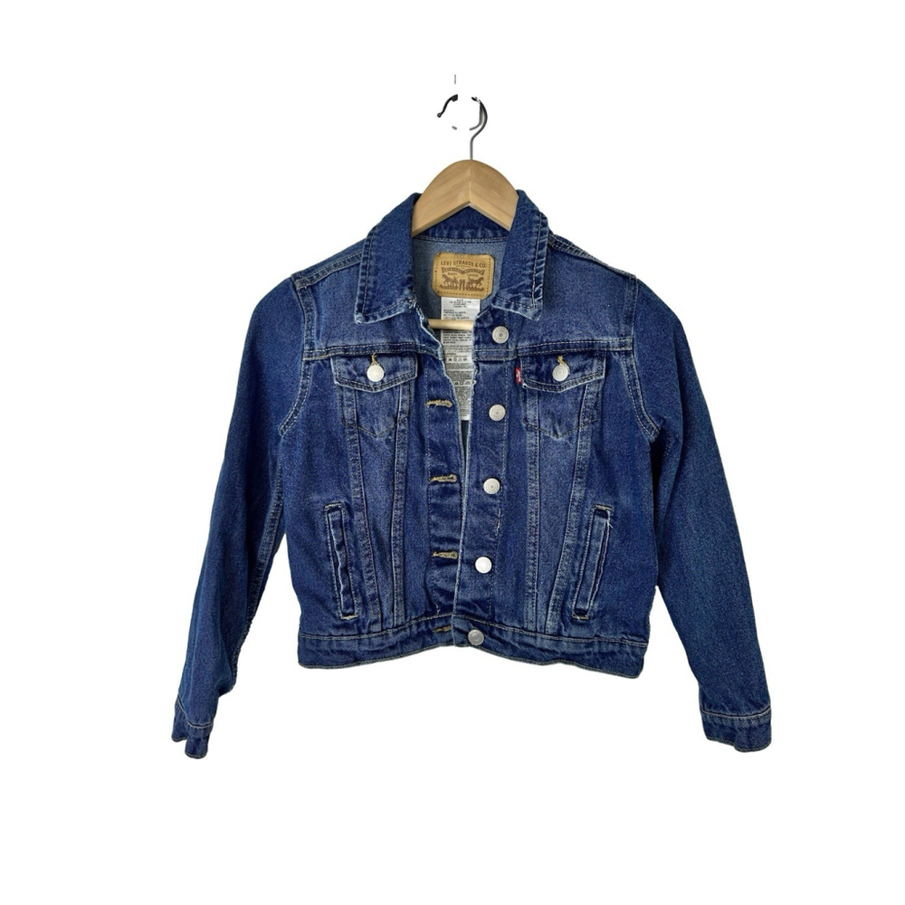 Levi's Denim Trucker Jean Jacket Girls Size Medium Wash Blue Cotton 4 Pockets